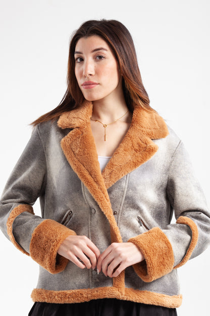 Noppek jacket with fur-Grey