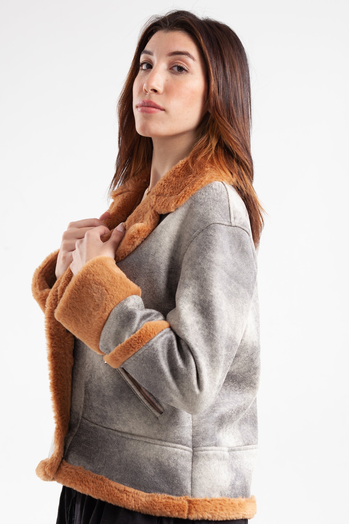 Noppek jacket with fur-Grey