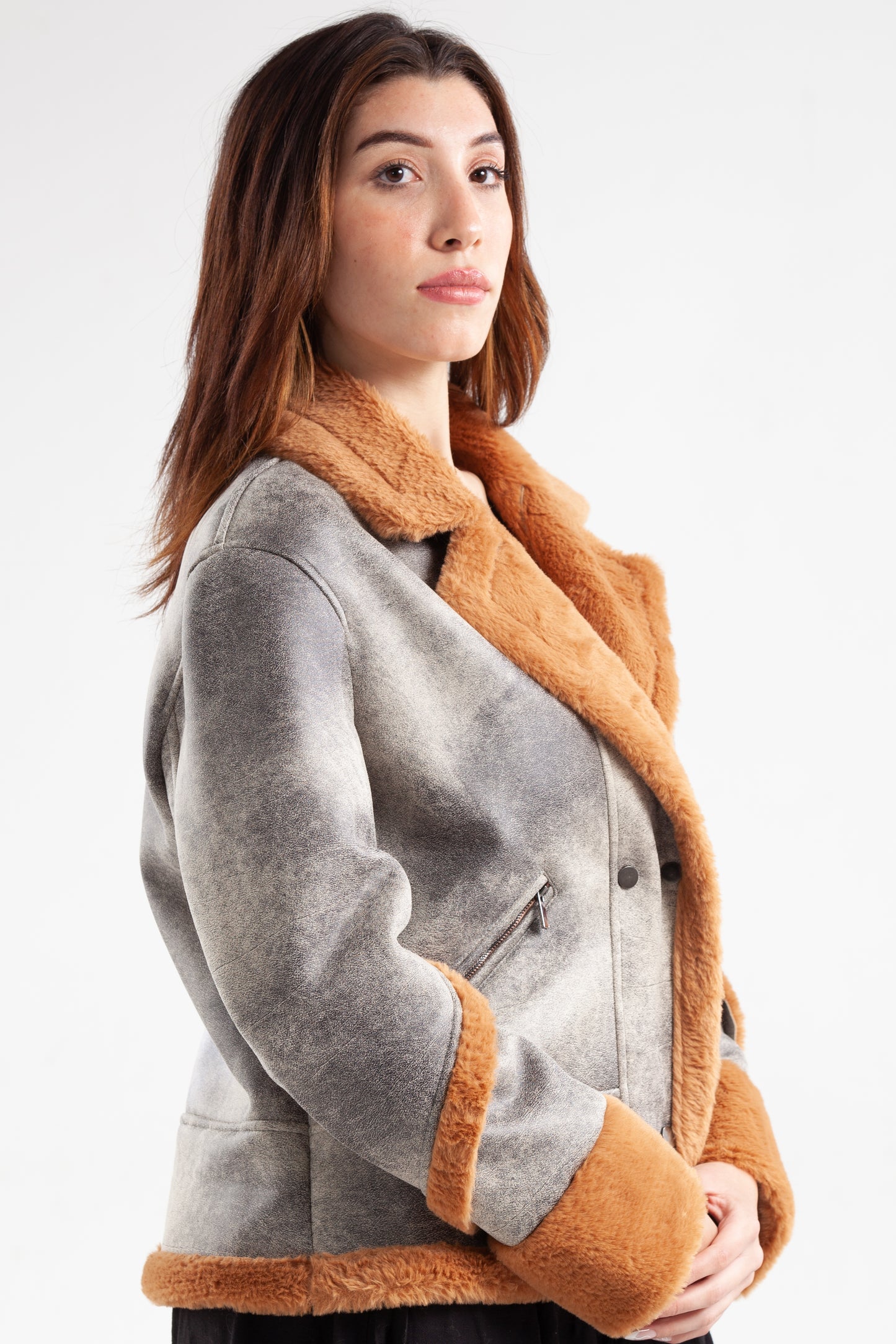 Noppek jacket with fur-Grey