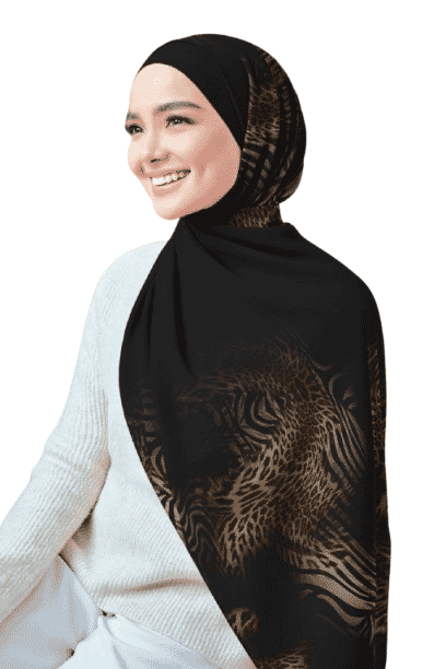Printed Chiffon Crepe Veil - Black