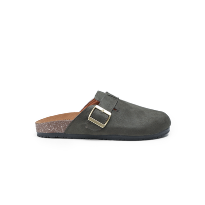 Faux Suede Leather Clogs, With Buckle Strap