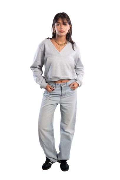 Cropped V-Neck Sweatshirt - Grey