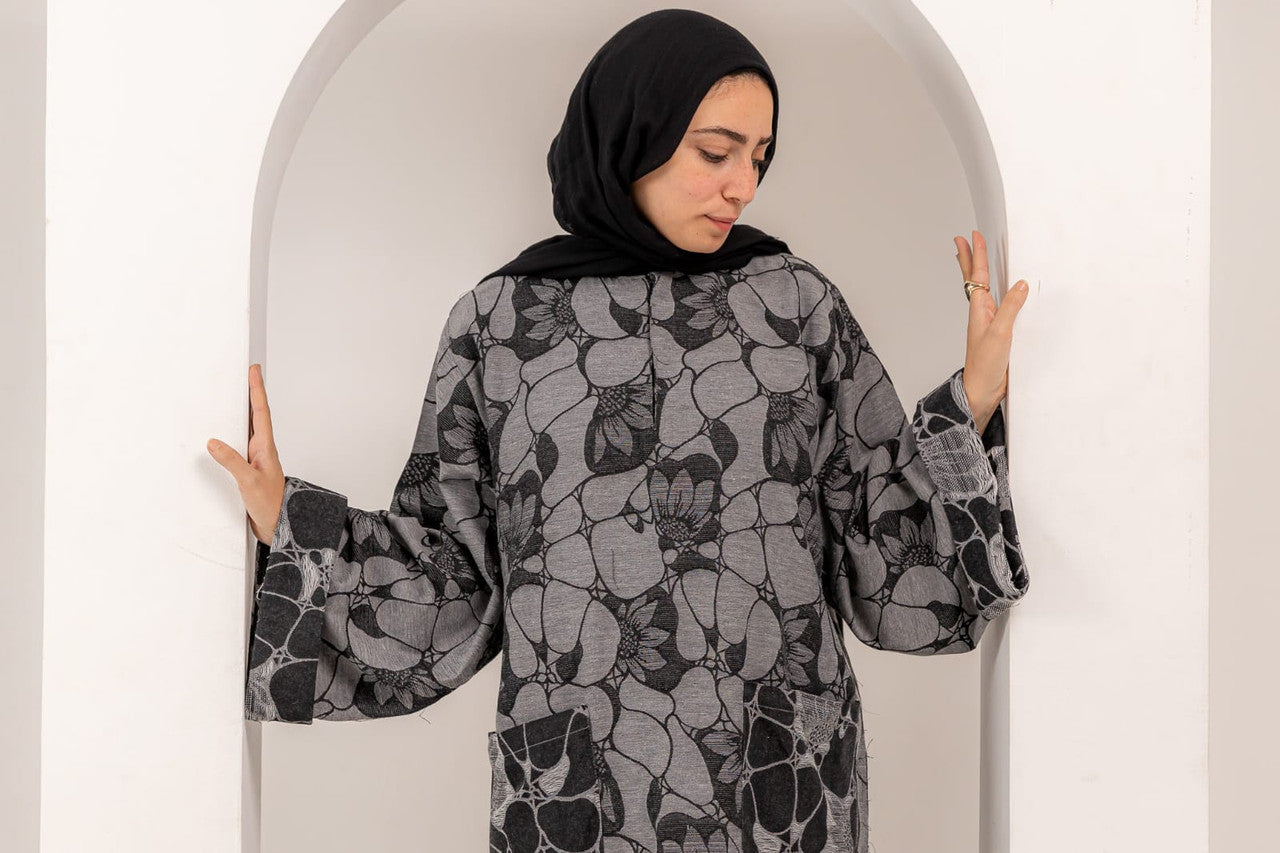 Floral Pattern Pocket Maxi Dress – Grey
