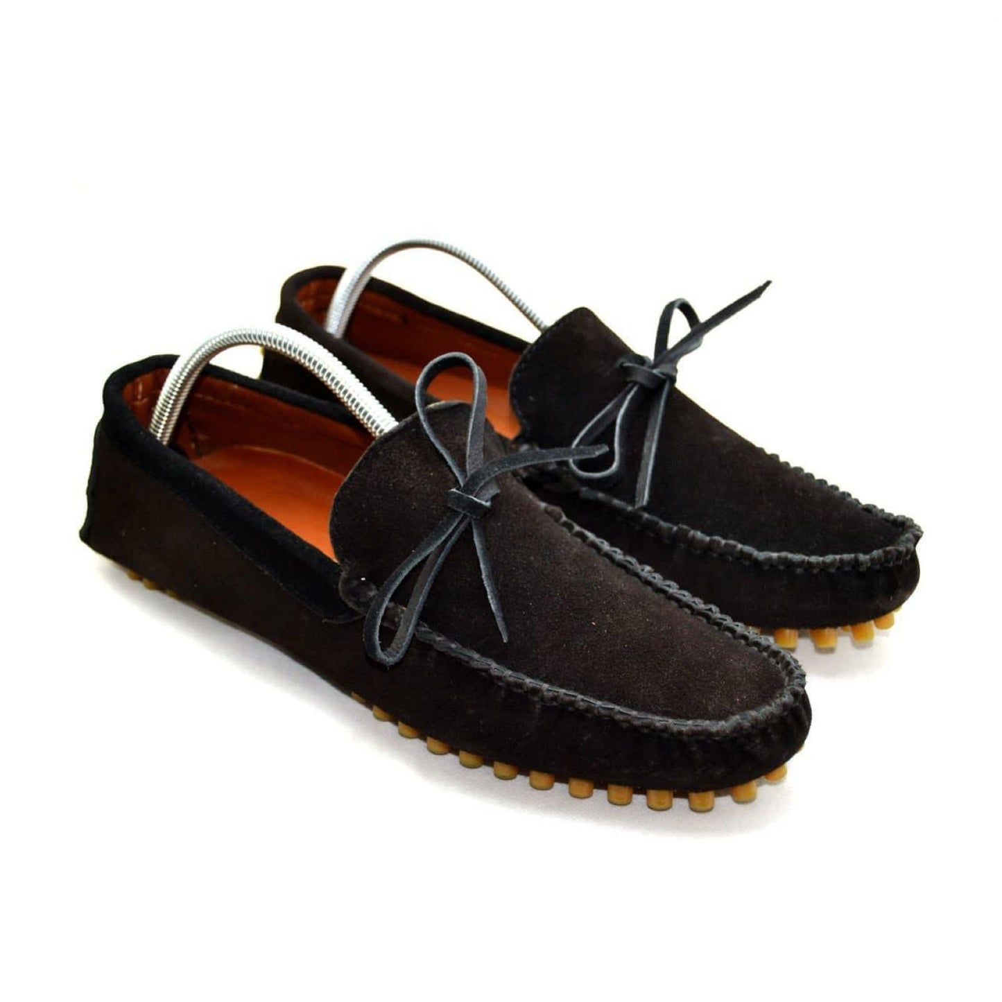 Suede Driver Loafers with Lace - Black