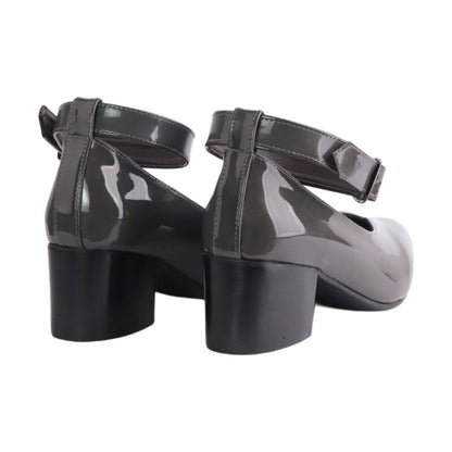 Oval Toe Cap Buckle Closure Mid Heels Pumps