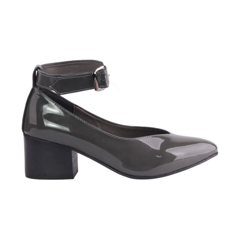 Oval Toe Cap Buckle Closure Mid Heels Pumps