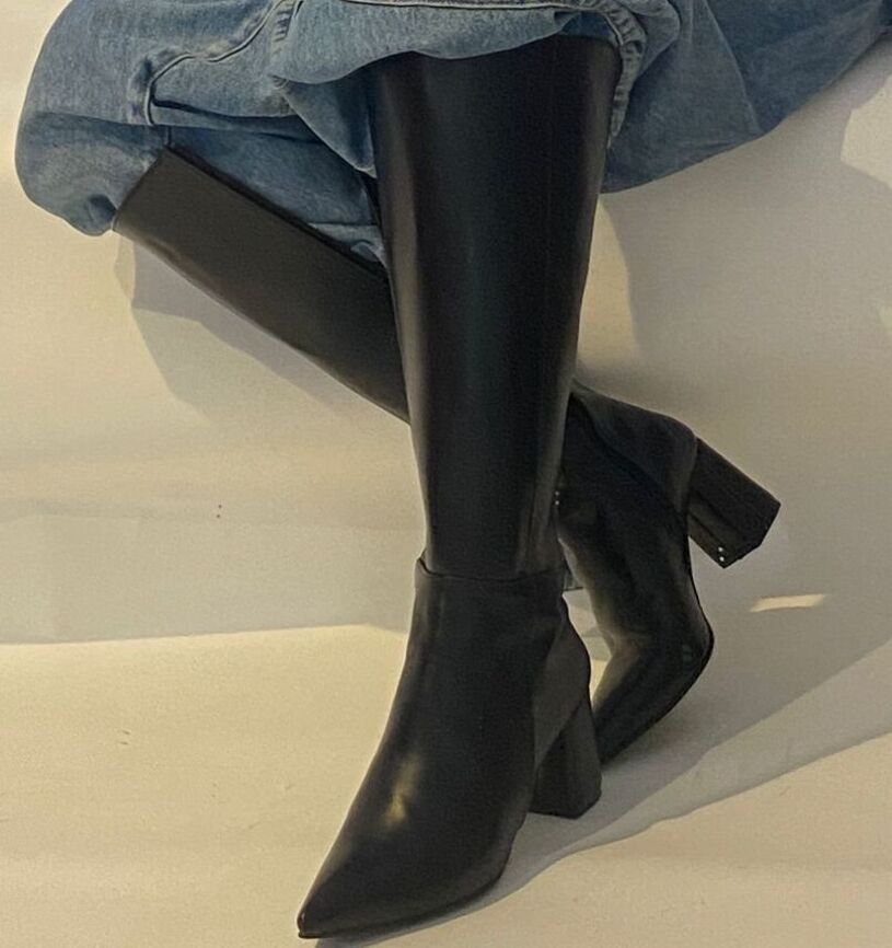 Pointed Toe Knee High Boots - Black