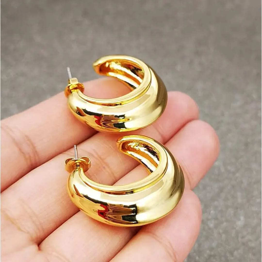 Gold-Toned Chunky Crescent Hoop Stud Earrings
