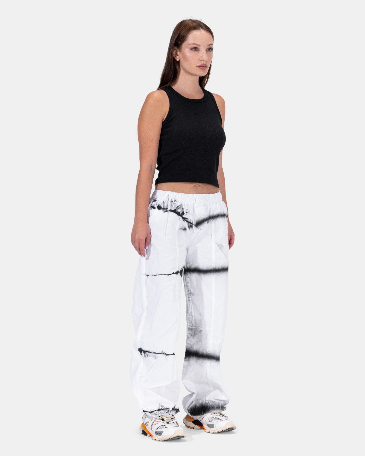 Parachute White Pants "With Front Black Lines"