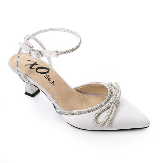 Satin Bow Classic Shoes - Silver