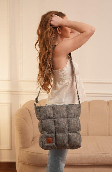 Quilted Medium Size Shoulder Bag - Grey