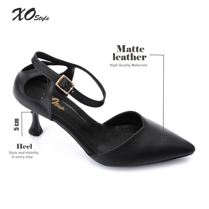 Faux Leather Pointed-Toe Kitten Heel Pump - Black
