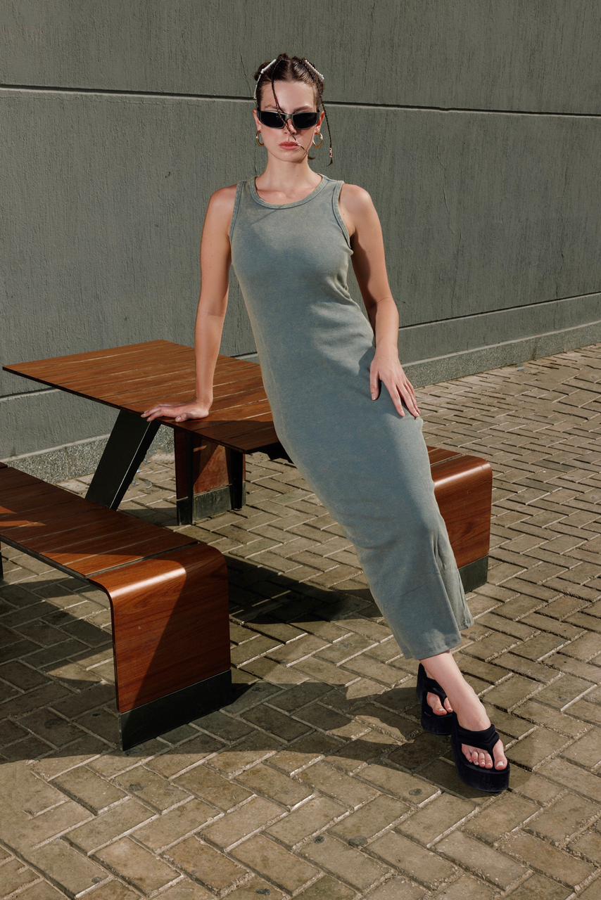 Cotton Washed Dress - Olive