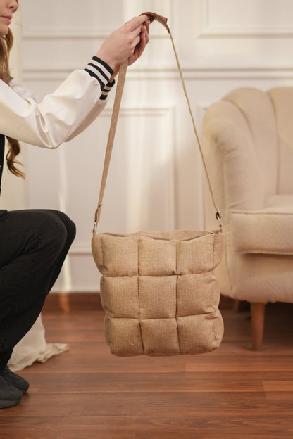 Quilted Medium Size Shoulder Bag - Café