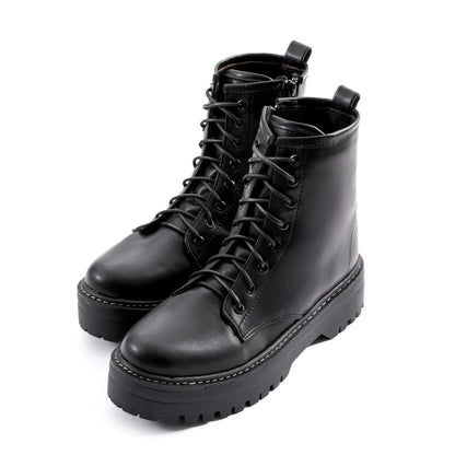 Faux Leather Combat Boots – Black