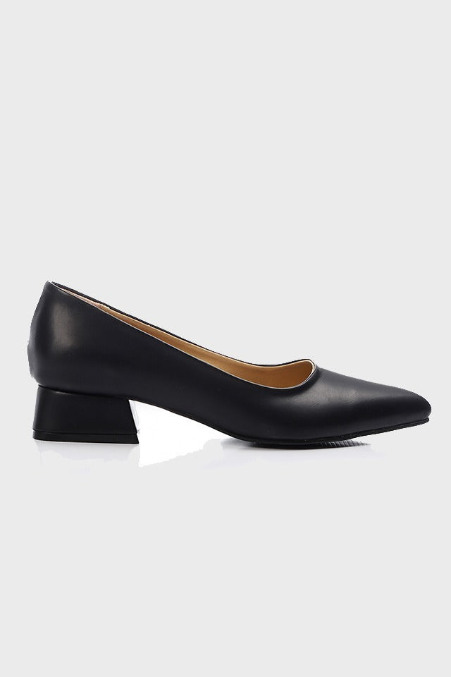 Faux Leather Flat Ballerina - Black