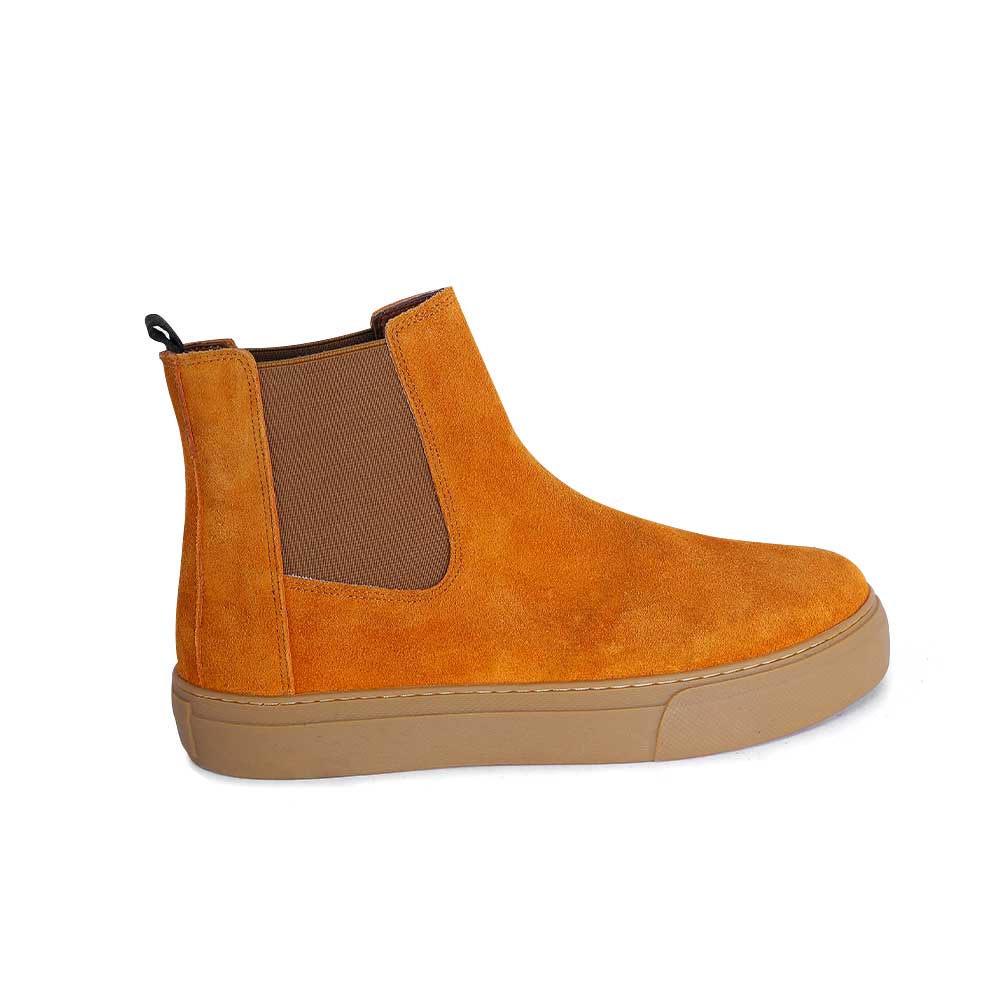 Suede Leather Half Boot, Tan, Slip-On Style