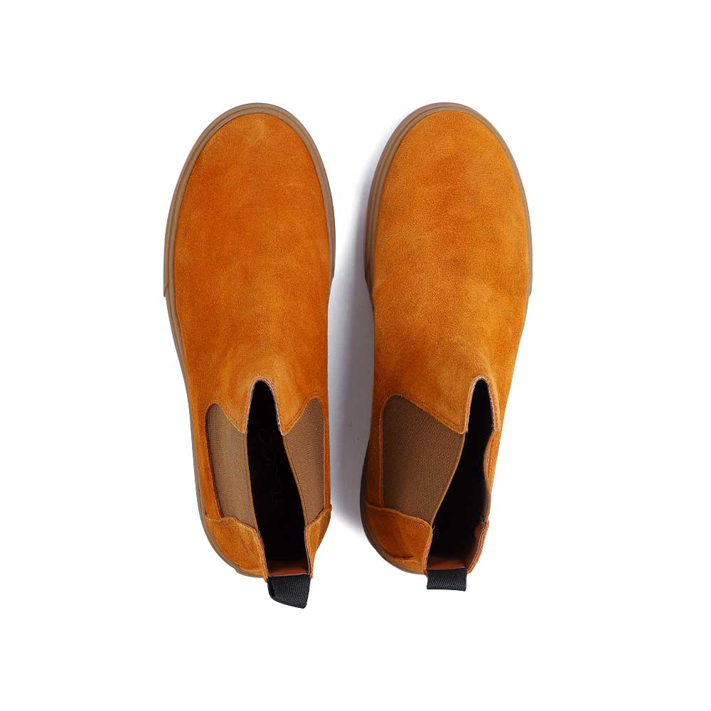 Suede Leather Half Boot, Tan, Slip-On Style