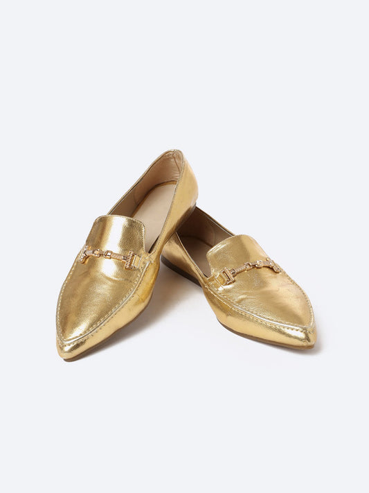 Ballerina Flat Comfortable Leather Metalice