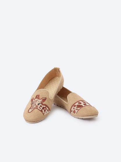 Suede Flat Ballerina Shoes Crepe Sole Giraffe Style