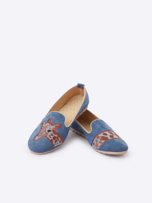 Suede Flat Ballerina Shoes Crepe Sole Giraffe Style