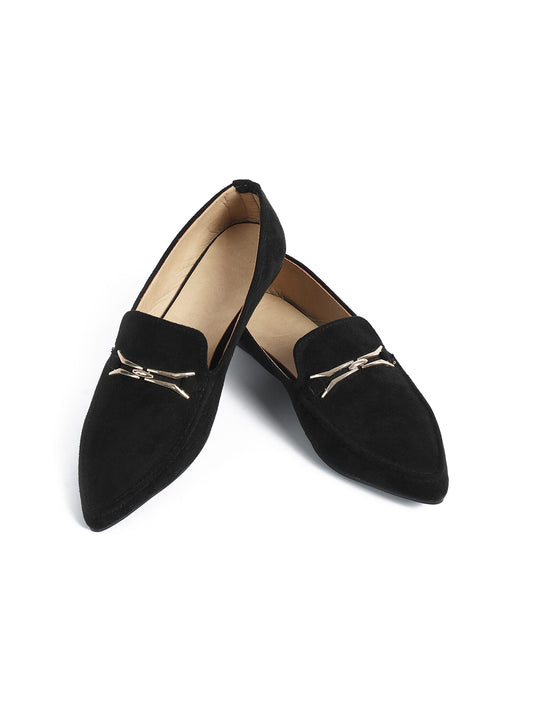 Suede Flat Ballerina Shoes Sharp Edge With Accessories