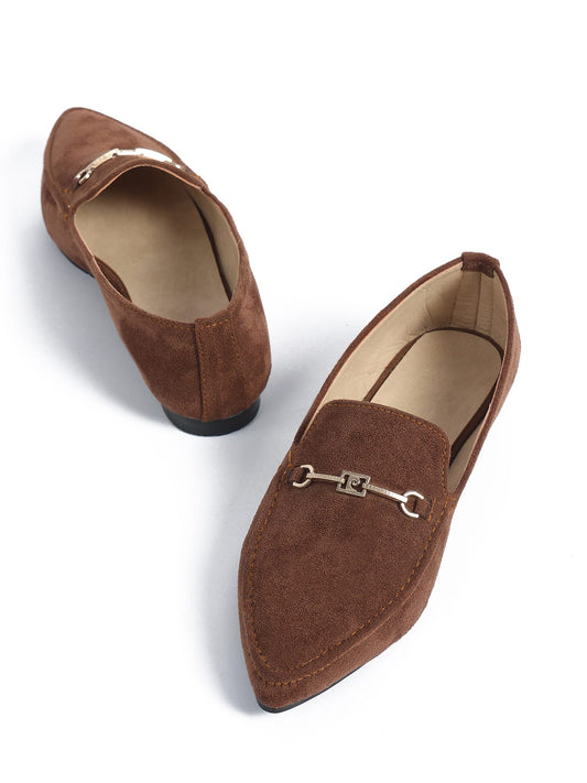 Suede Flat Ballerina Shoes Sharp Edge With Accessories