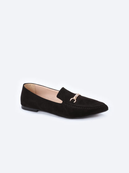 Suede Flat Ballerina Shoes Sharp Edge With Accessories