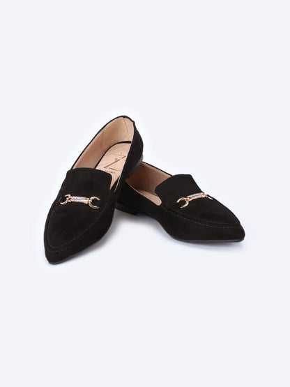 Suede Flat Ballerina Shoes Sharp Edge With Accessories