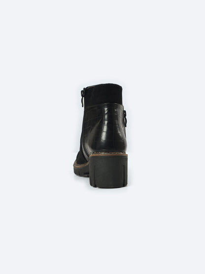 Suede Half Boot With Crocodile Leather And Double Zipper