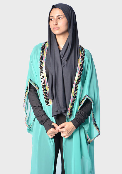 Chiffon Embellished Kaftan Abaya – Turquoise