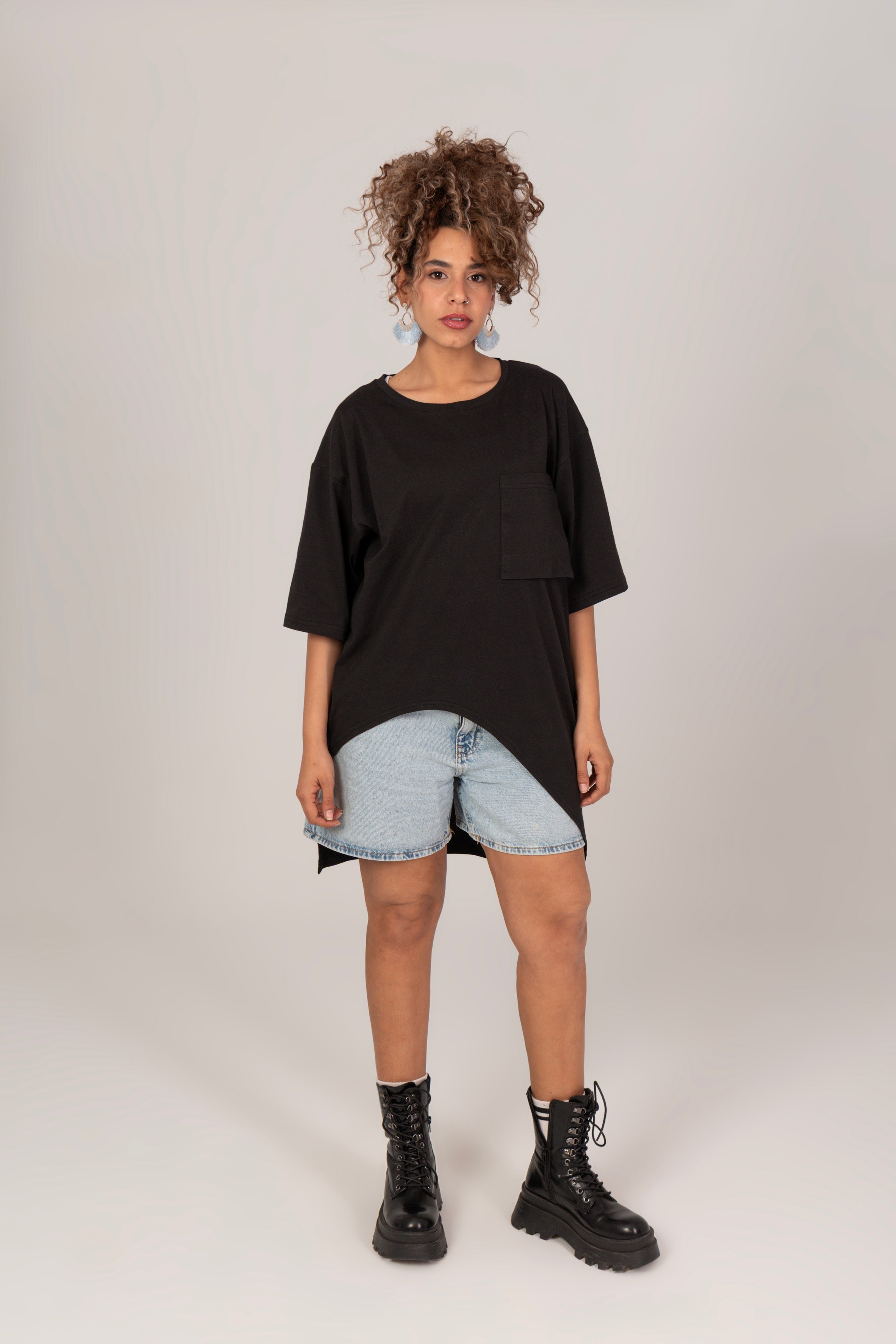 Cotton Oversized High Low Unfinished Edge Tee