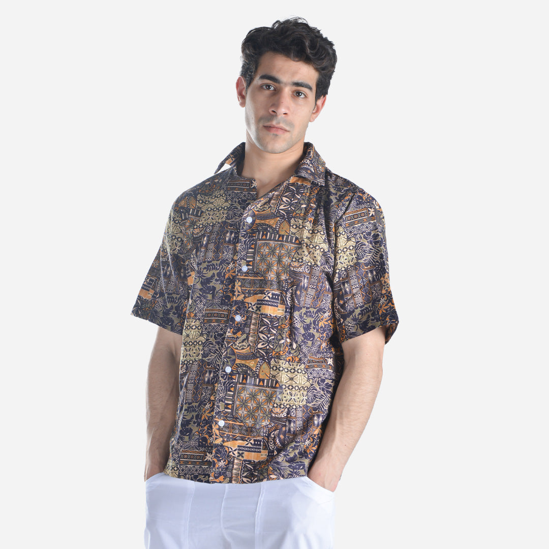Polyester Tropical Print Hawaiian Shirt – Multicolor