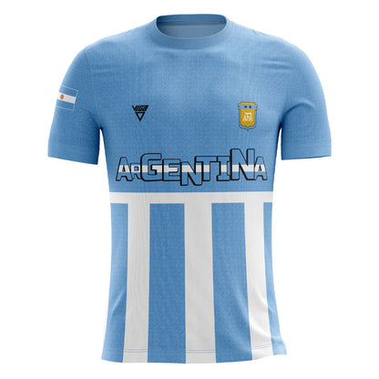Polyester Printed Argentina Sports T-Shirt – Sky Blue & White