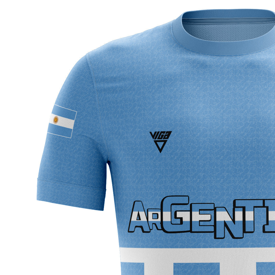 Polyester Printed Argentina Sports T-Shirt – Sky Blue & White