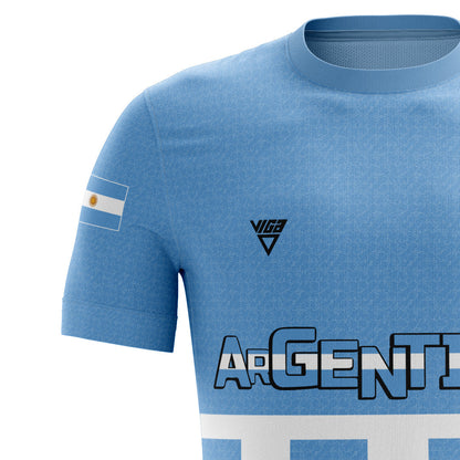 Polyester Printed Argentina Sports T-Shirt – Sky Blue & White