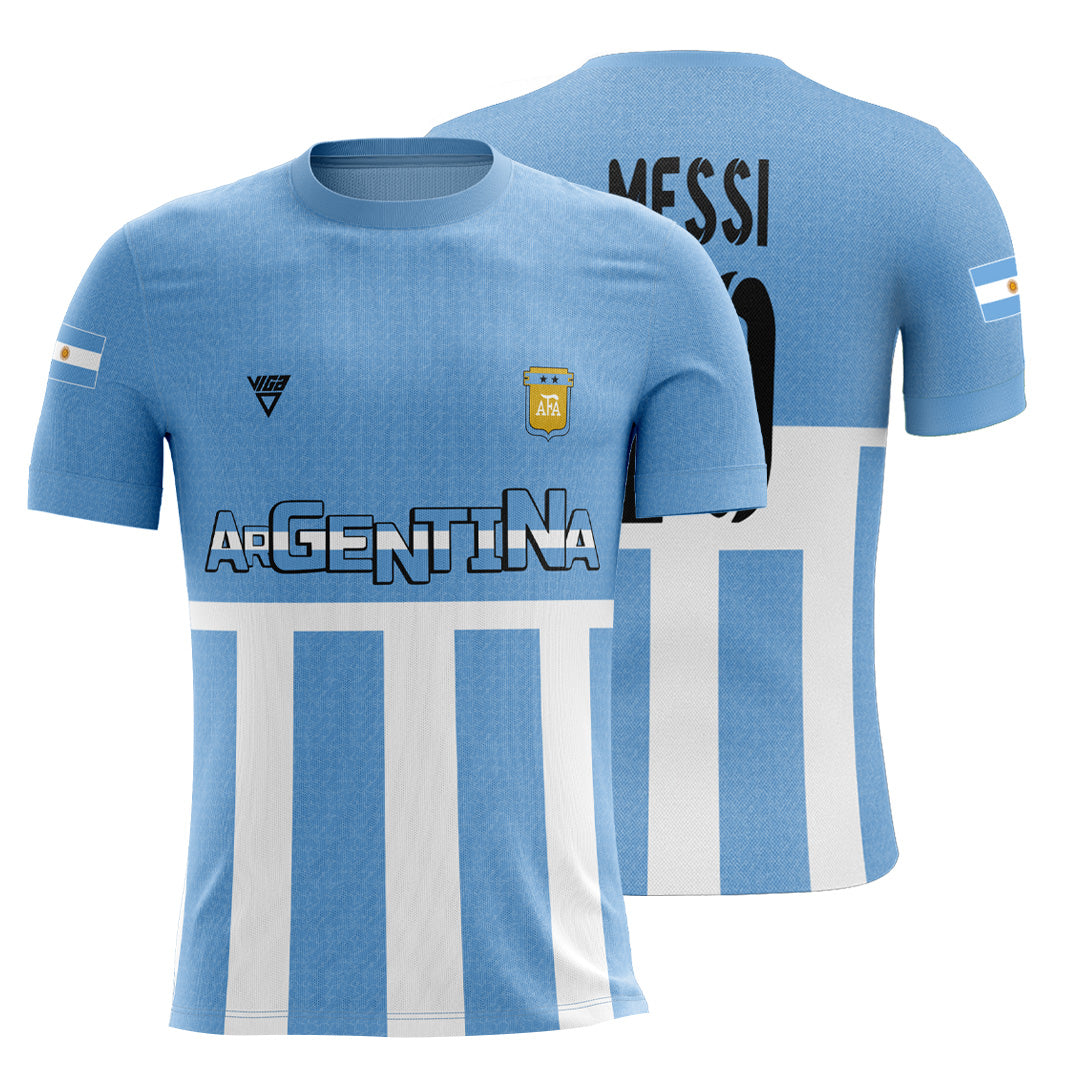 Polyester Printed Argentina Sports T-Shirt – Sky Blue & White