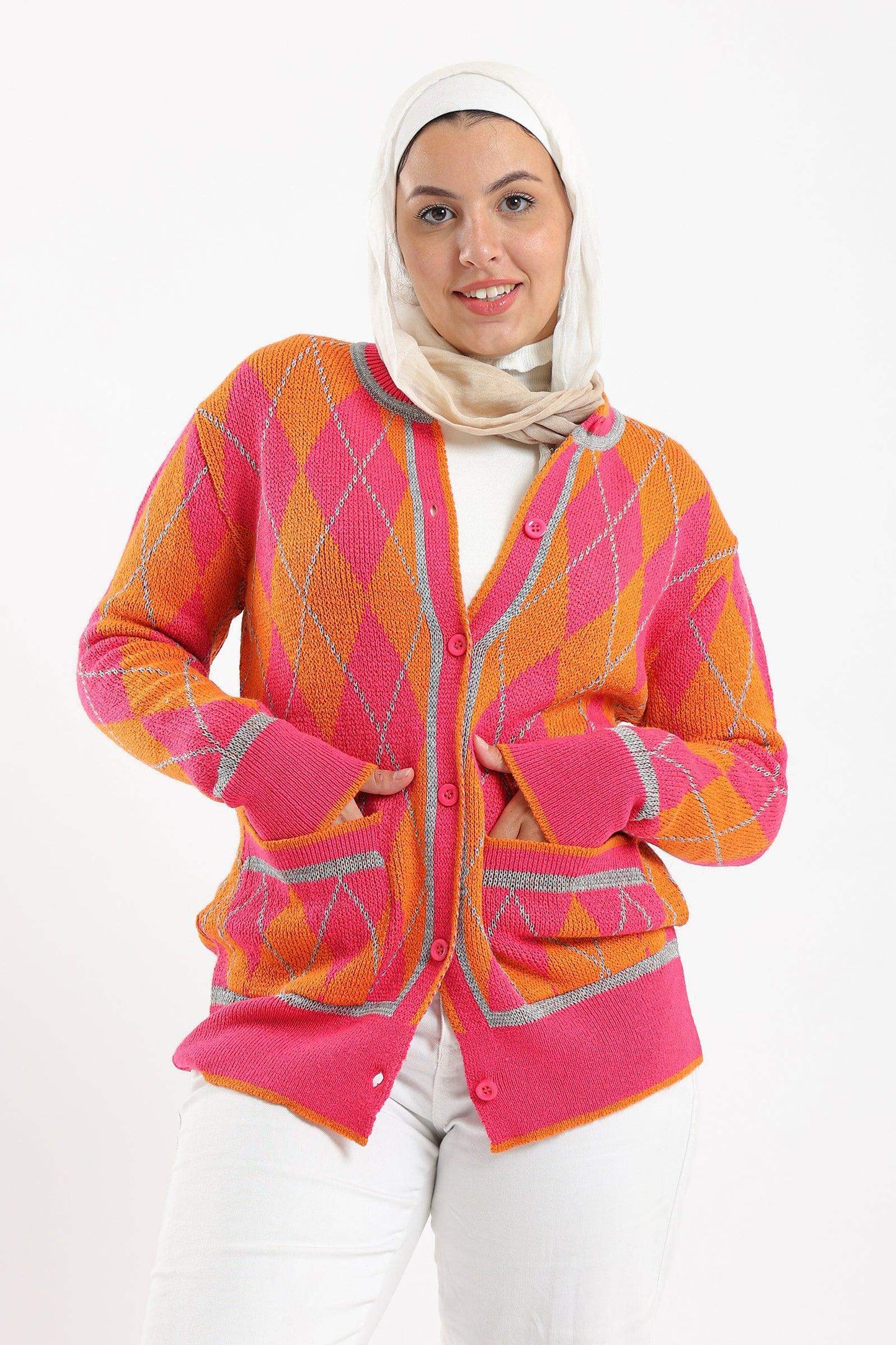 Argyle Wool Cardigan - Carina - ÙƒØ§Ø±ÙŠÙ†Ø§