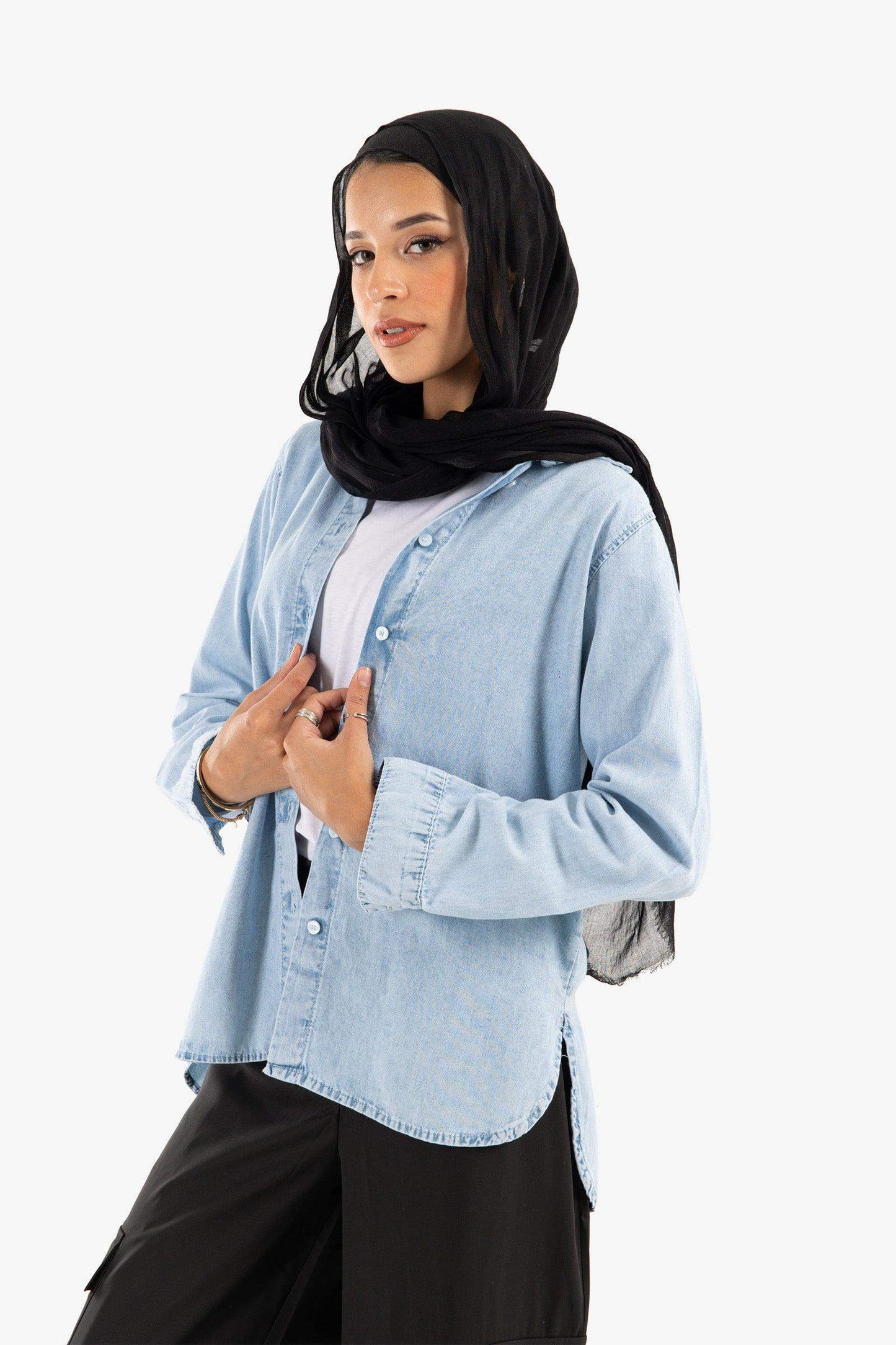 Asymmetrical Denim Shirt - Carina - ÙƒØ§Ø±ÙŠÙ†Ø§