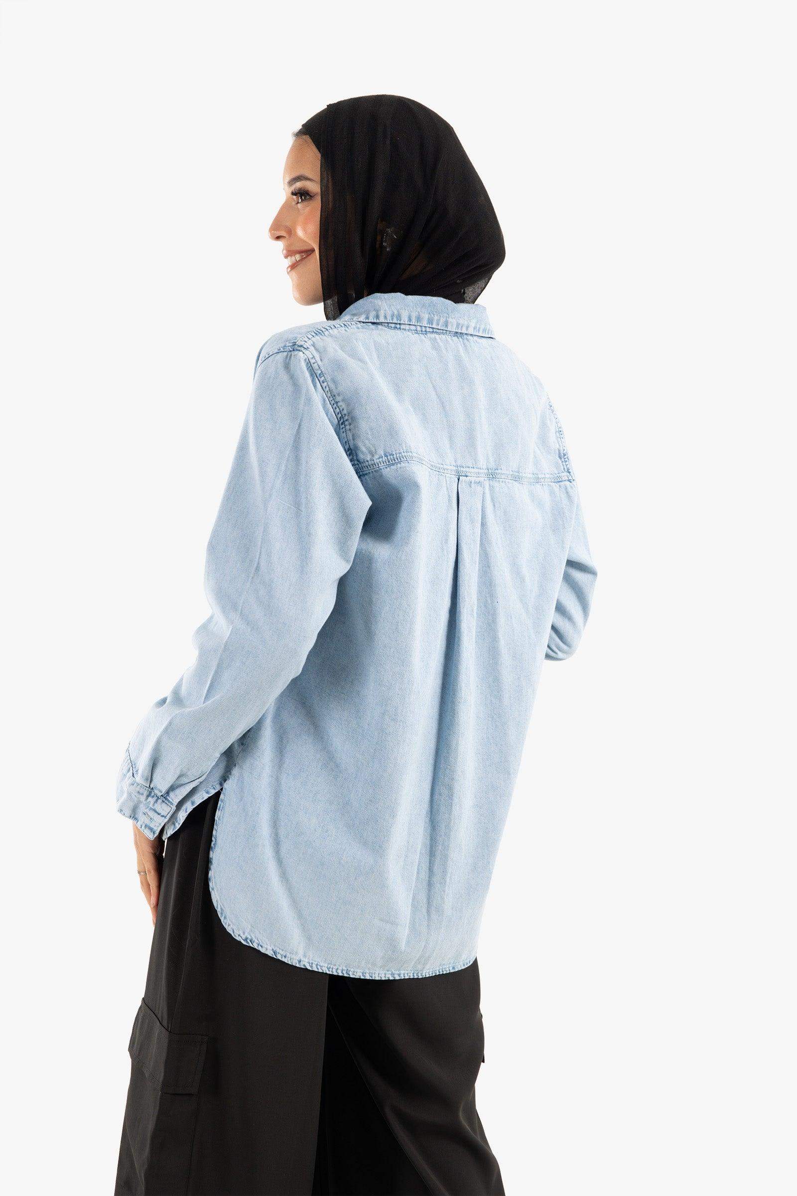 Asymmetrical Denim Shirt - Carina - ÙƒØ§Ø±ÙŠÙ†Ø§