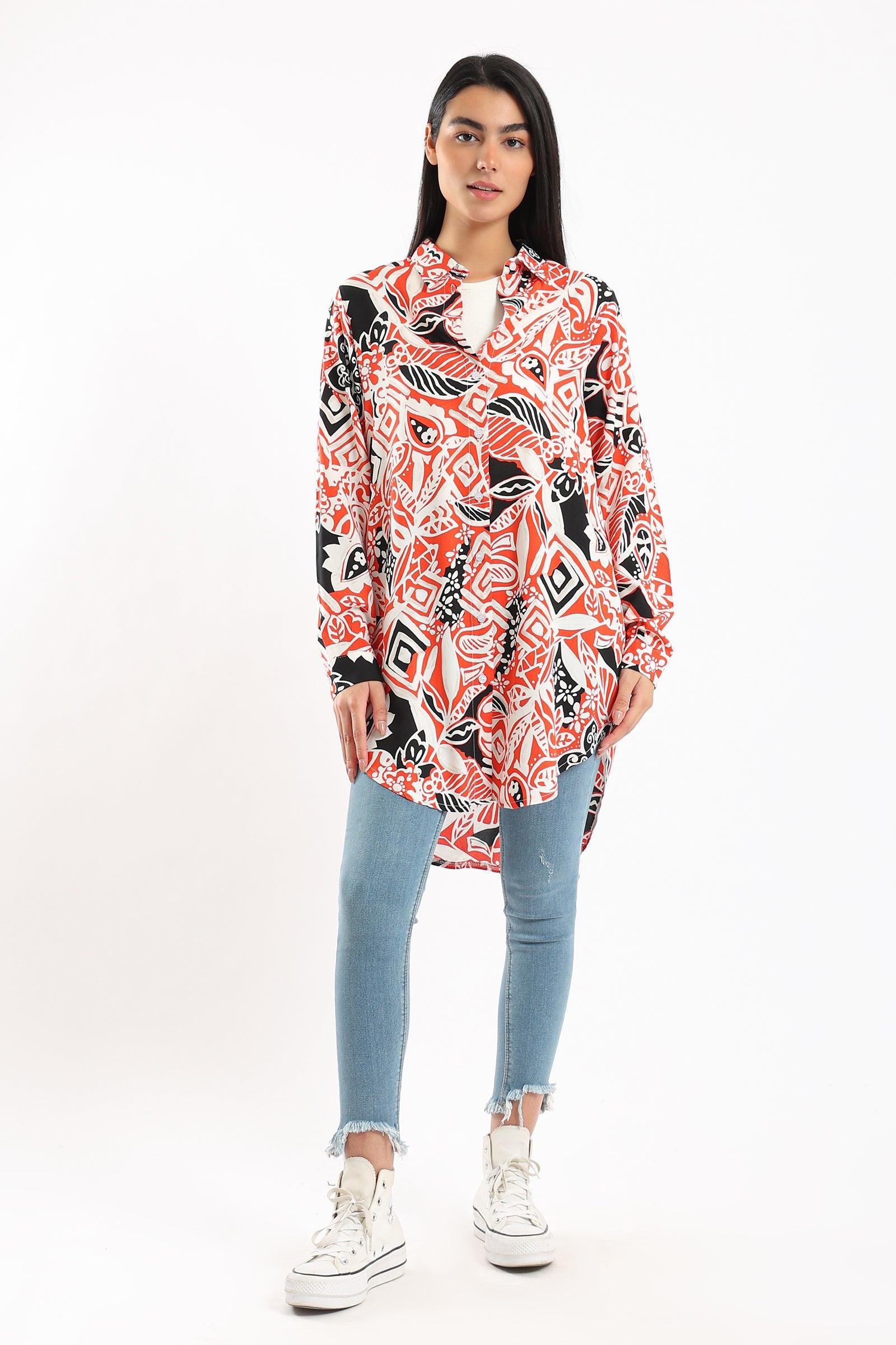 Asymmetrical Printed Shirt - Clue Wear