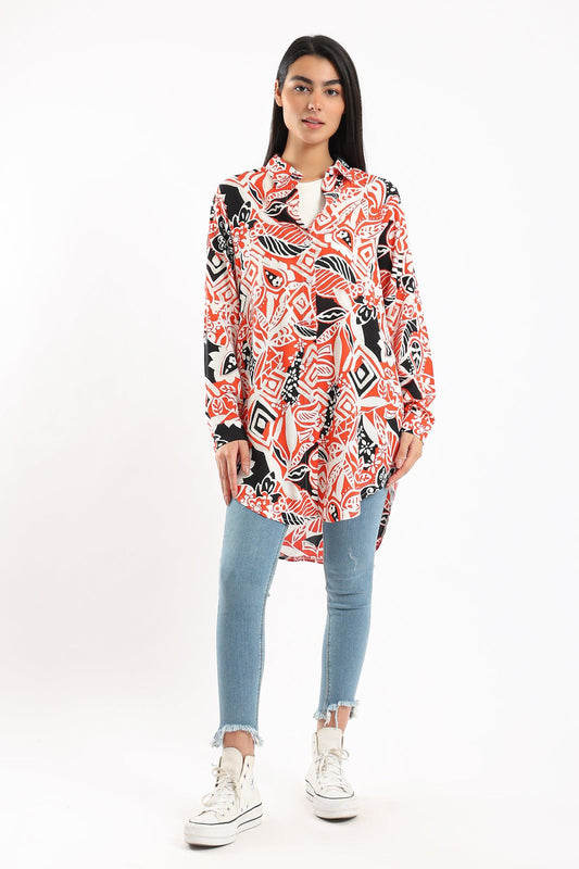 Asymmetrical Printed Shirt - Clue Wear