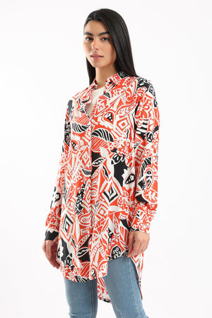 Asymmetrical Printed Shirt - Clue Wear