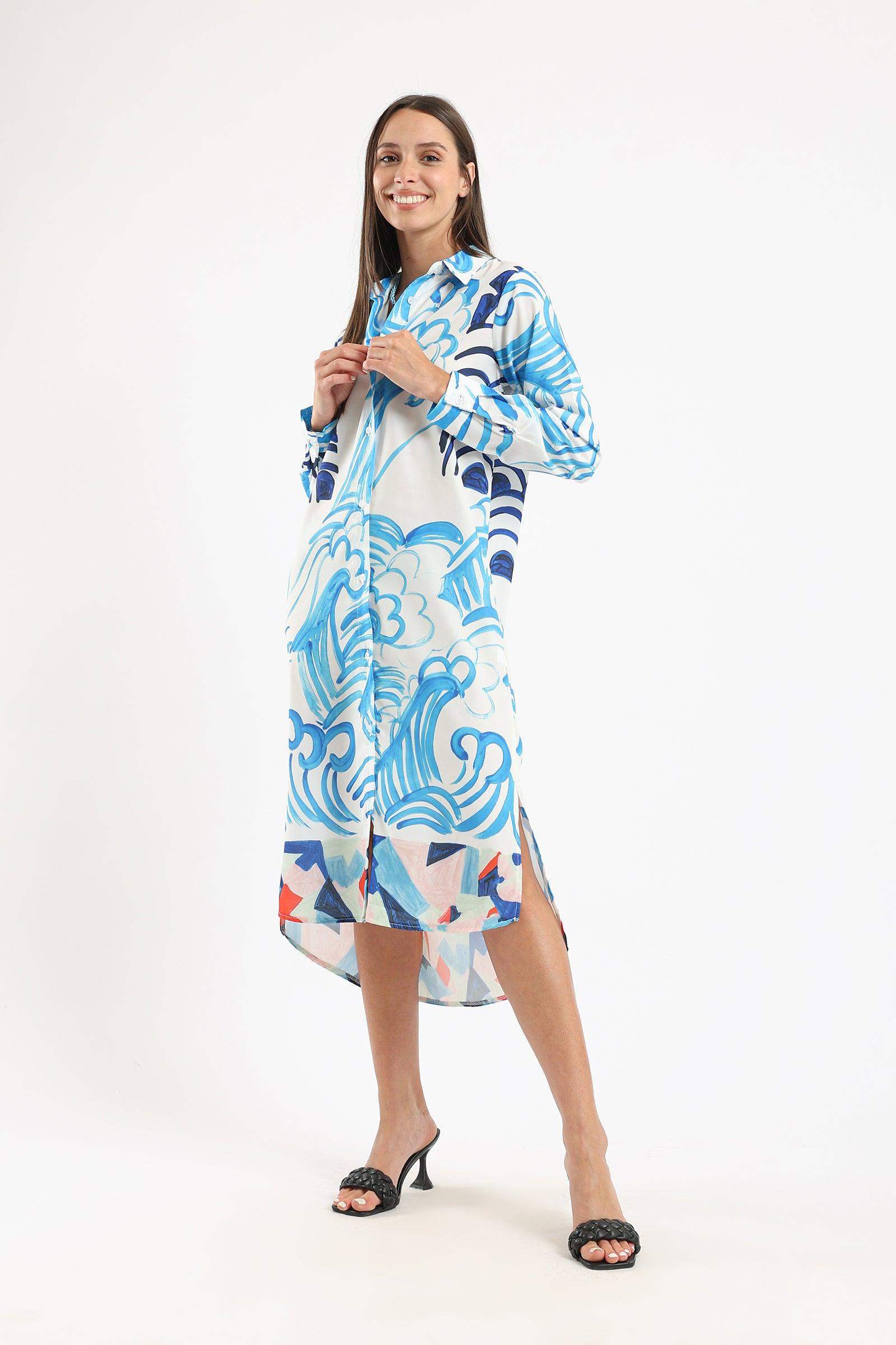 Asymmetrical Printed Shirt Dress - Carina - ÙƒØ§Ø±ÙŠÙ†Ø§