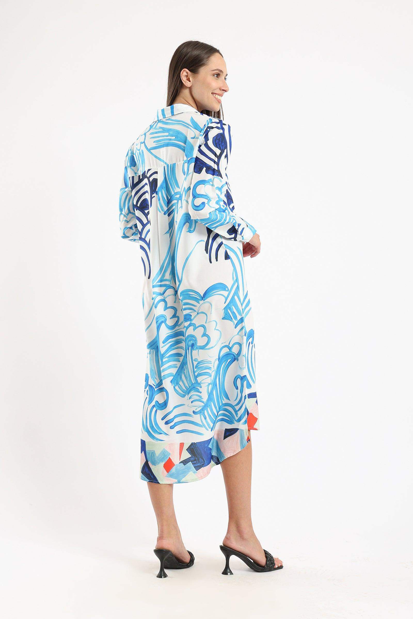 Asymmetrical Printed Shirt Dress - Carina - ÙƒØ§Ø±ÙŠÙ†Ø§