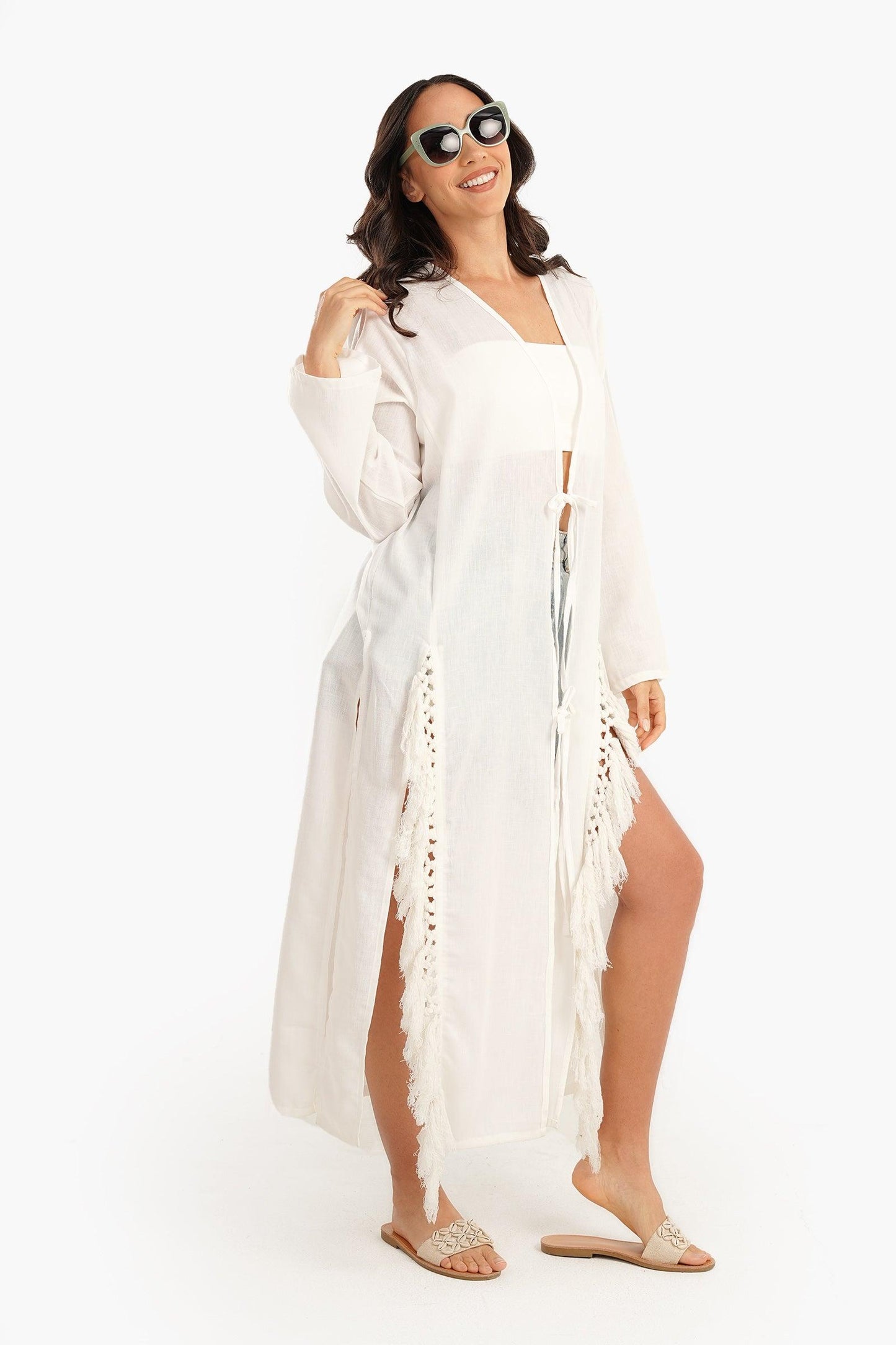 Beachwear Kimono with Fringes - Carina - ÙƒØ§Ø±ÙŠÙ†Ø§