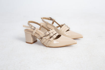 Patent Solid Slingback Heels – Beige