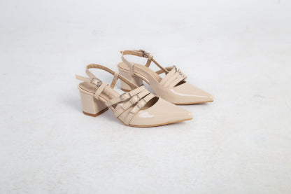 Patent Solid Slingback Heels – Beige