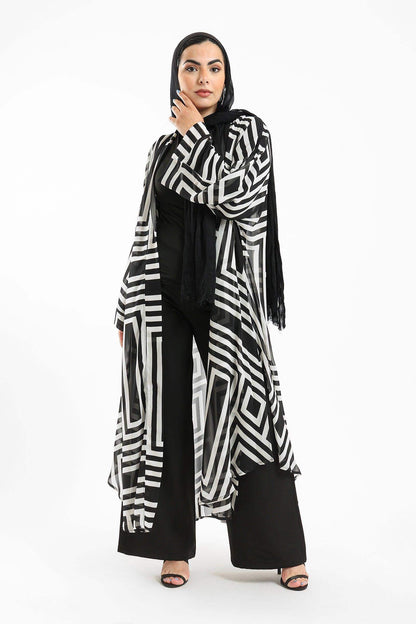 Black & White Midi Kimono - Carina - ÙƒØ§Ø±ÙŠÙ†Ø§