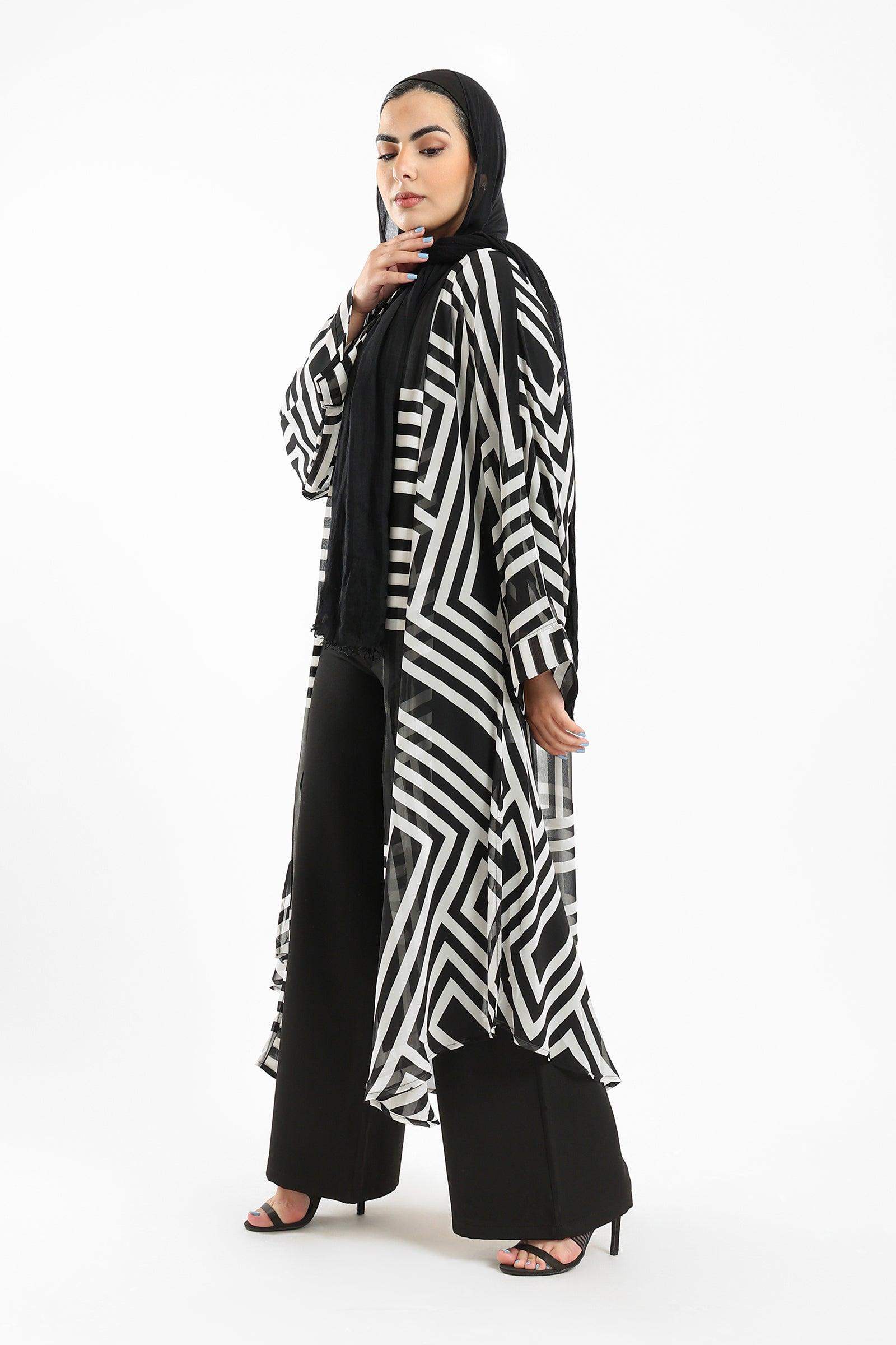 Black & White Midi Kimono - Carina - ÙƒØ§Ø±ÙŠÙ†Ø§